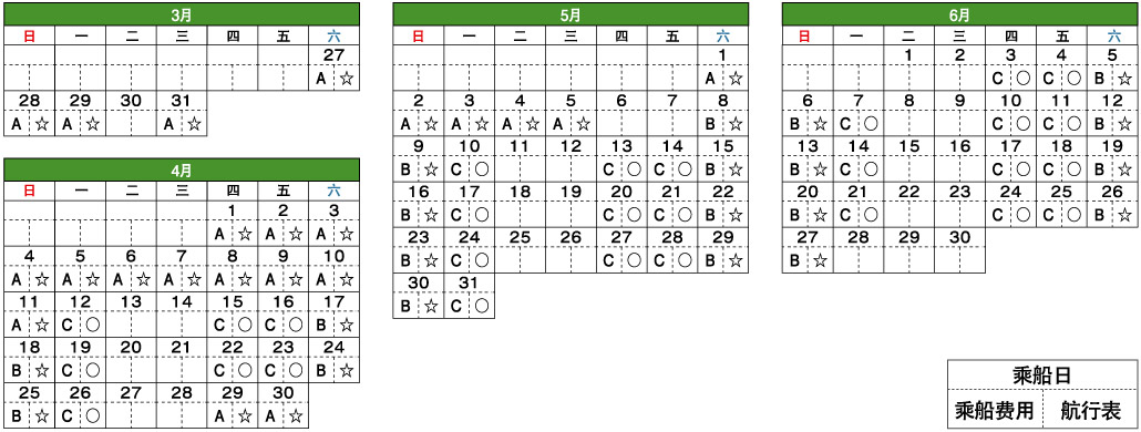 琵琶湖疏水船 乗船カレンダー