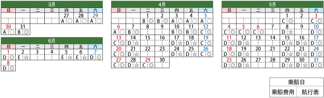 びわ湖疏水船 乗船カレンダー